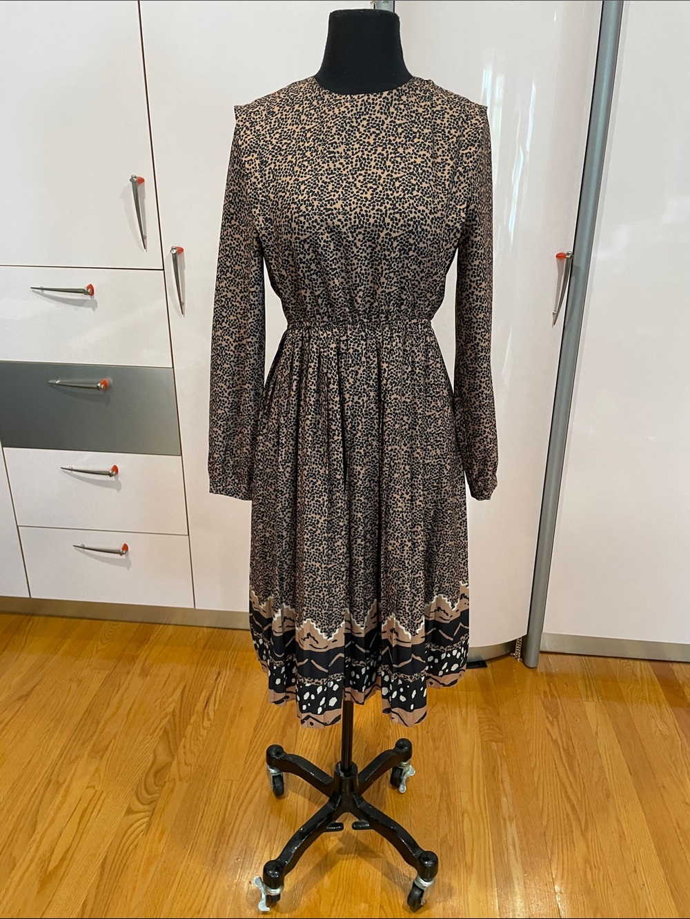 Harper Black and Brown Patterned Midi Dress